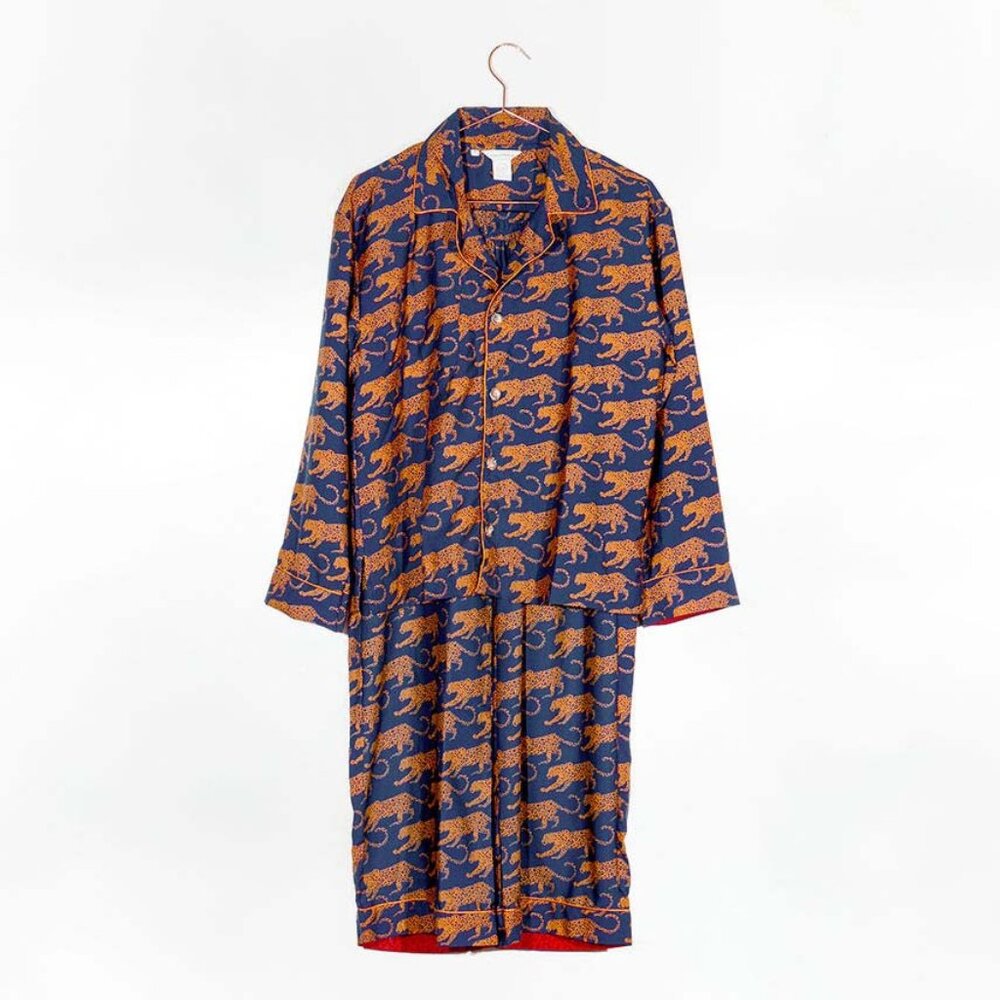 SILK Elegant Leopard Print Pajama Set Lounging Suit L XL - Picture 1 of 7